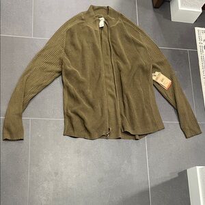 Olive Green Ribbed Zip-Up Cardigan-New